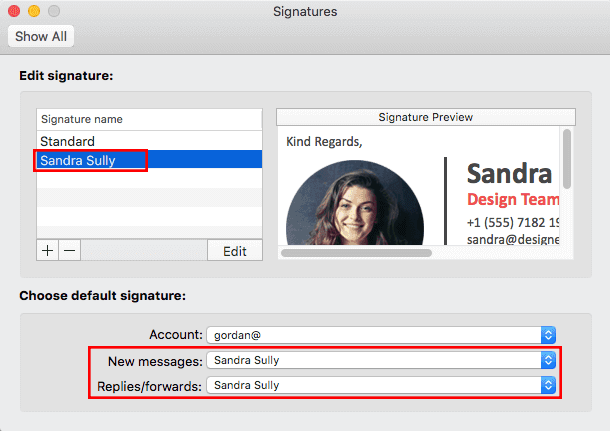 change signature in outlook 365 for mac